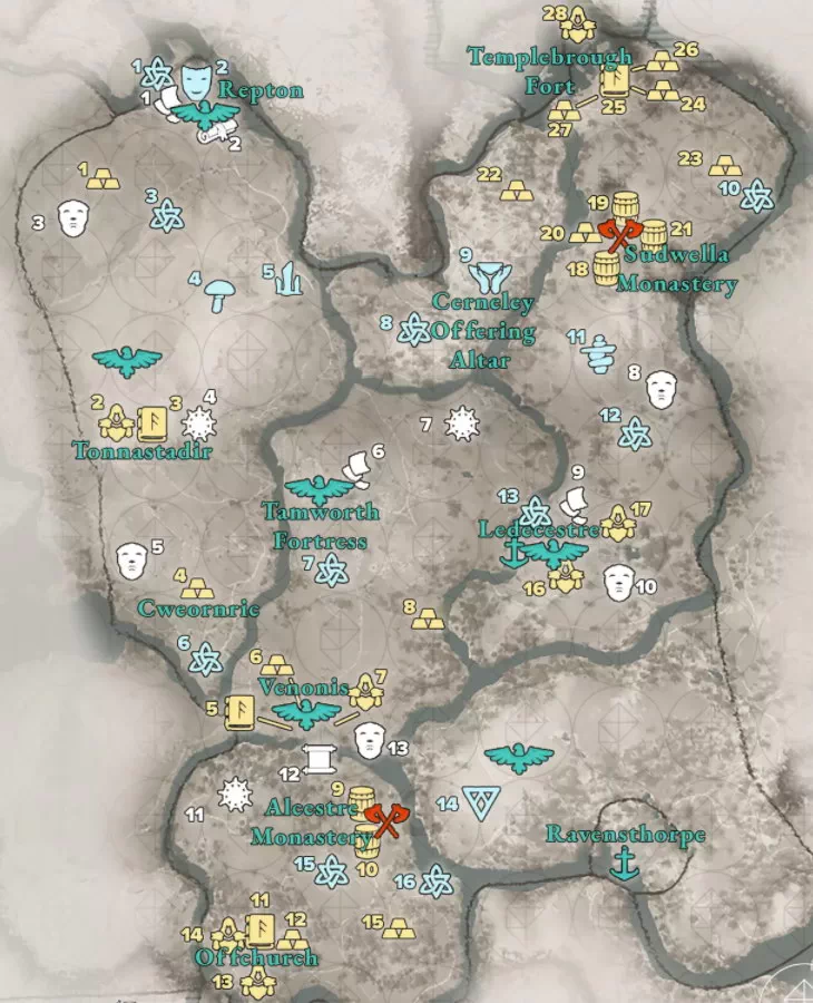 Assassin's Creed Valhalla. Карта: ЛедеЧестерШир