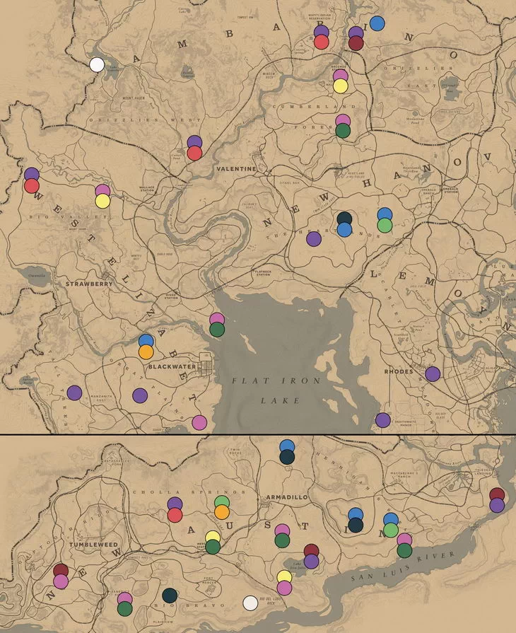 Red Dead Redemption 2. Карта: 12 видов диких лошадей