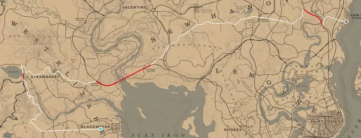 Red Dead Redemption 2. Карта: Доберитесь из Ван-Хорна в Блэкуотер